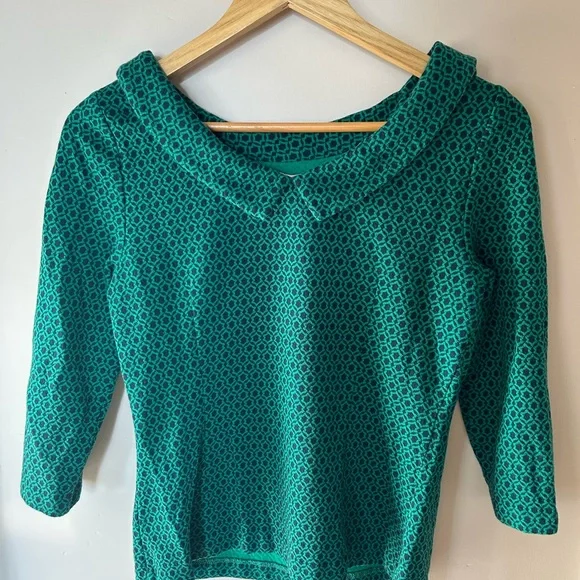 Boden Green Patterned Wide Neck Tailored Top - Picture 3 of 4